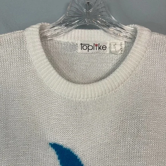 TOPLIKE Vintage Dolphin Ocean Waves Angora Blend Crew Neck Sweater Womens Size L - Picture 11 of 16